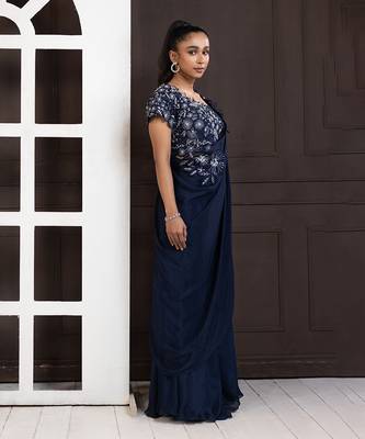 Navy blue blossom drape pant set 2