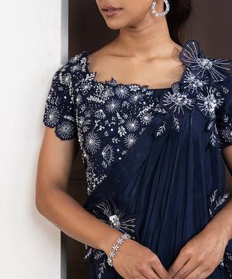 Navy blue blossom drape pant set 3