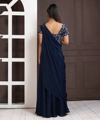 Navy blue blossom drape pant set 4