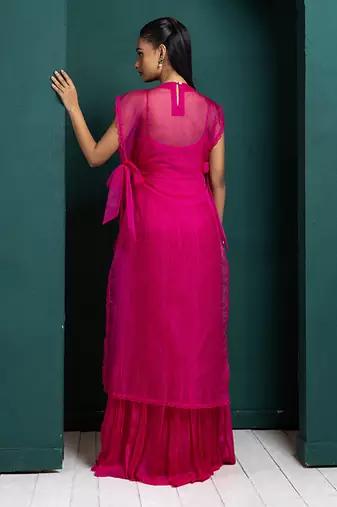 Fuchsia elegance embellished cape set