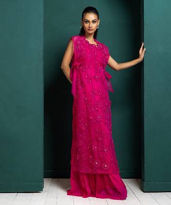 Fuchsia elegance embellished cape set 3