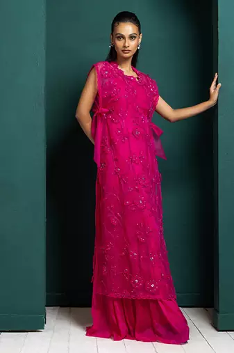 Fuchsia elegance embellished cape set