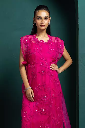Fuchsia elegance embellished cape set