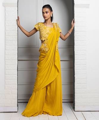 Yellow blossom drape pant set 1