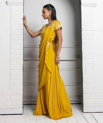 Yellow blossom drape pant set 2