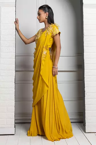 Yellow blossom drape pant set