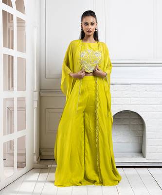 Chartreuse cape palazzo set 1