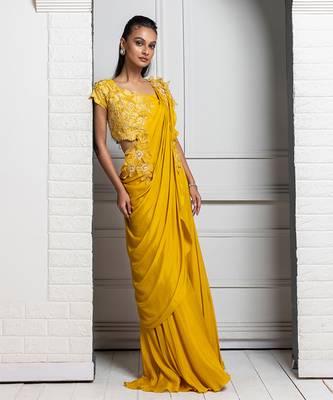 Yellow blossom drape pant set 3