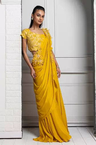 Yellow blossom drape pant set
