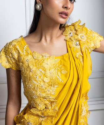 Yellow blossom drape pant set 4