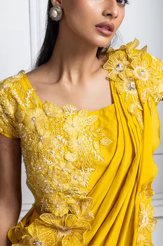 Yellow blossom drape pant set