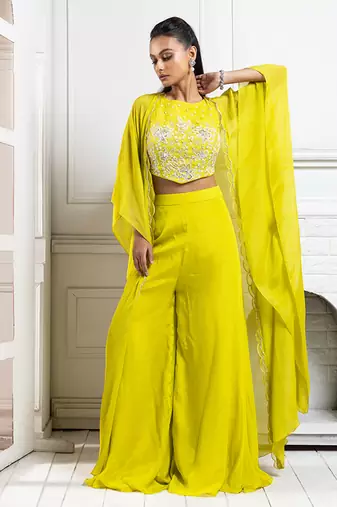 Chartreuse cape palazzo set