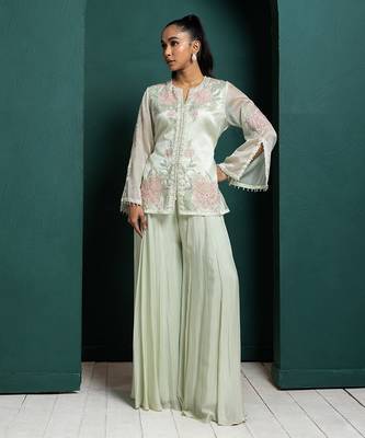 Mint whisper embroidered jacket set 1