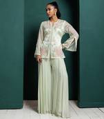 Mint whisper embroidered jacket set