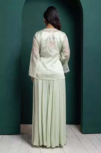Mint whisper embroidered jacket set