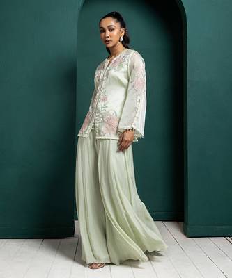 Mint whisper embroidered jacket set 3