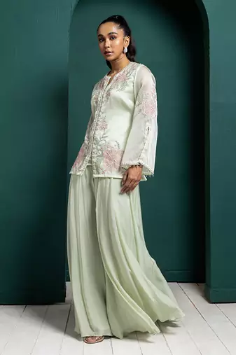 Mint whisper embroidered jacket set