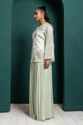 Mint whisper embroidered jacket set
