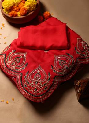 Red glow georgette embroidered saree 3