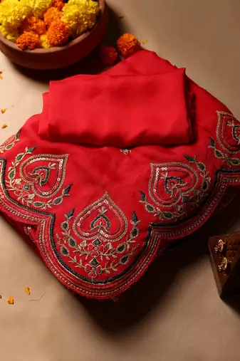 Red glow georgette embroidered saree