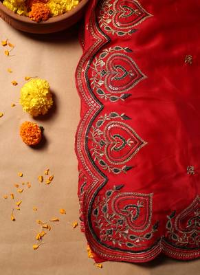 Red glow georgette embroidered saree 4