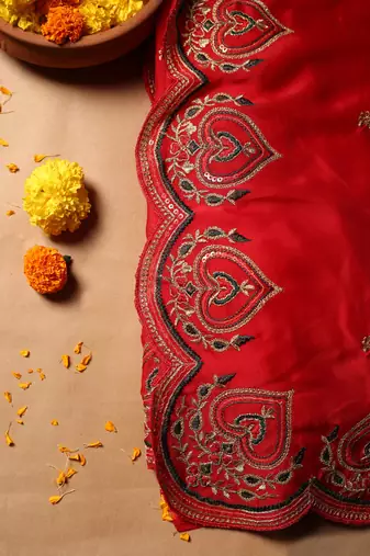 Red glow georgette embroidered saree