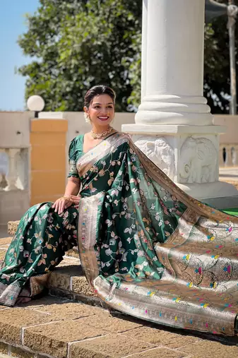Soft banarasi silk blend saree with zari weaving meenakari design