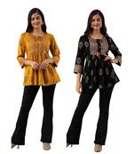 Pack of 2 indian handmade block printed rayon fabric designer tops & tunics for bottomwear & jeans
