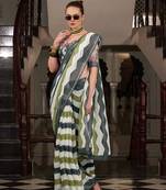 Grey linen cotton silk casual saree with floral printed blouse