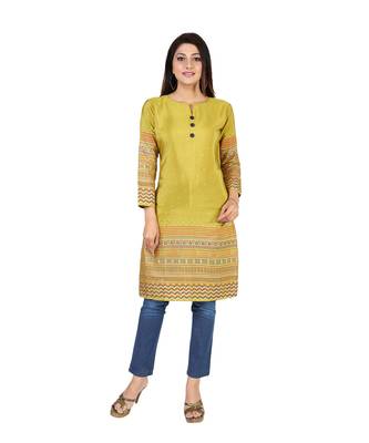 Olive printed silk long-kurtis 5