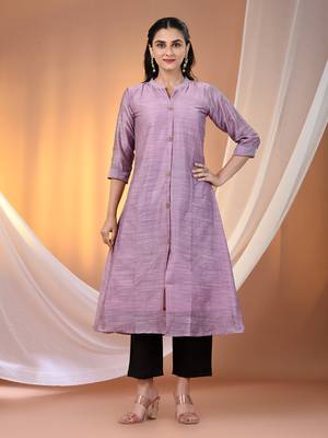 Violet cotton solid handloom a-line kurta 1