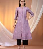 Violet cotton solid handloom a-line kurta