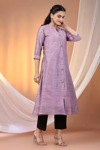 Violet cotton solid handloom a-line kurta