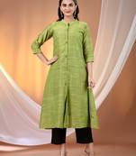 Light green cotton solid handloom a-line kurta