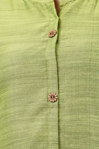 Light green cotton solid handloom a-line kurta