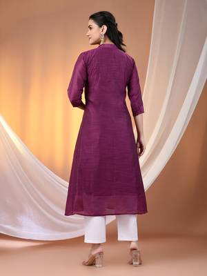 Purple cotton solid handloom a-line kurta 3