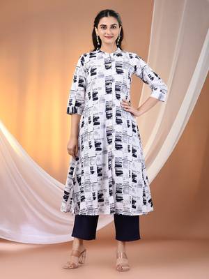 White cotton abstract printed a-line kurta 1