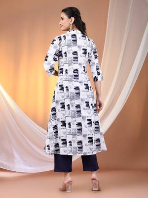 White cotton abstract printed a-line kurta 3