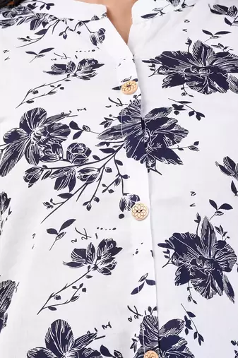 White cotton floral printed a-line kurta
