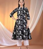 Black cotton abstract printed a-line kurta