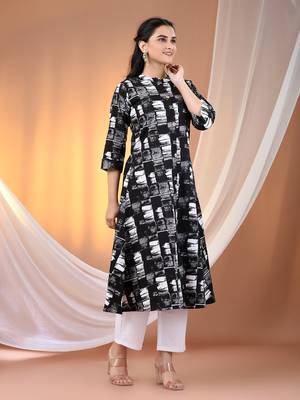 Black cotton abstract printed a-line kurta 2