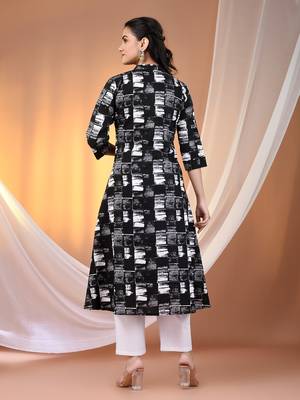 Black cotton abstract printed a-line kurta 3