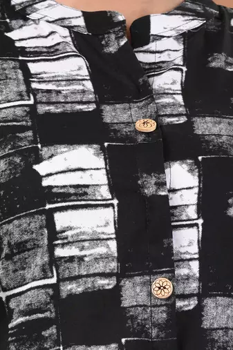 Black cotton abstract printed a-line kurta