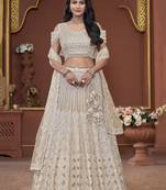 Beige Jarkan Work Net Bridesmaid Lehenga Choli With Dupatta