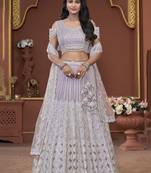 Lavender Jarkan Work Net Bridesmaid Lehenga Choli