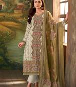 Cream digital printed muslin unstitched a line style pant dress material