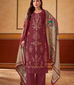Maroon embroidered muslin unstitched a line style palazzo dress material