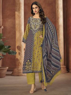 Multi digital printed muslin unstitched a line style pant dress material 1