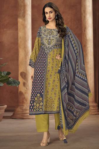 Multi digital printed muslin unstitched a line style pant dress material