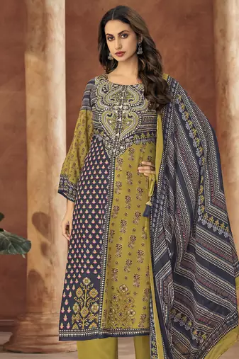 Multi digital printed muslin unstitched a line style pant dress material